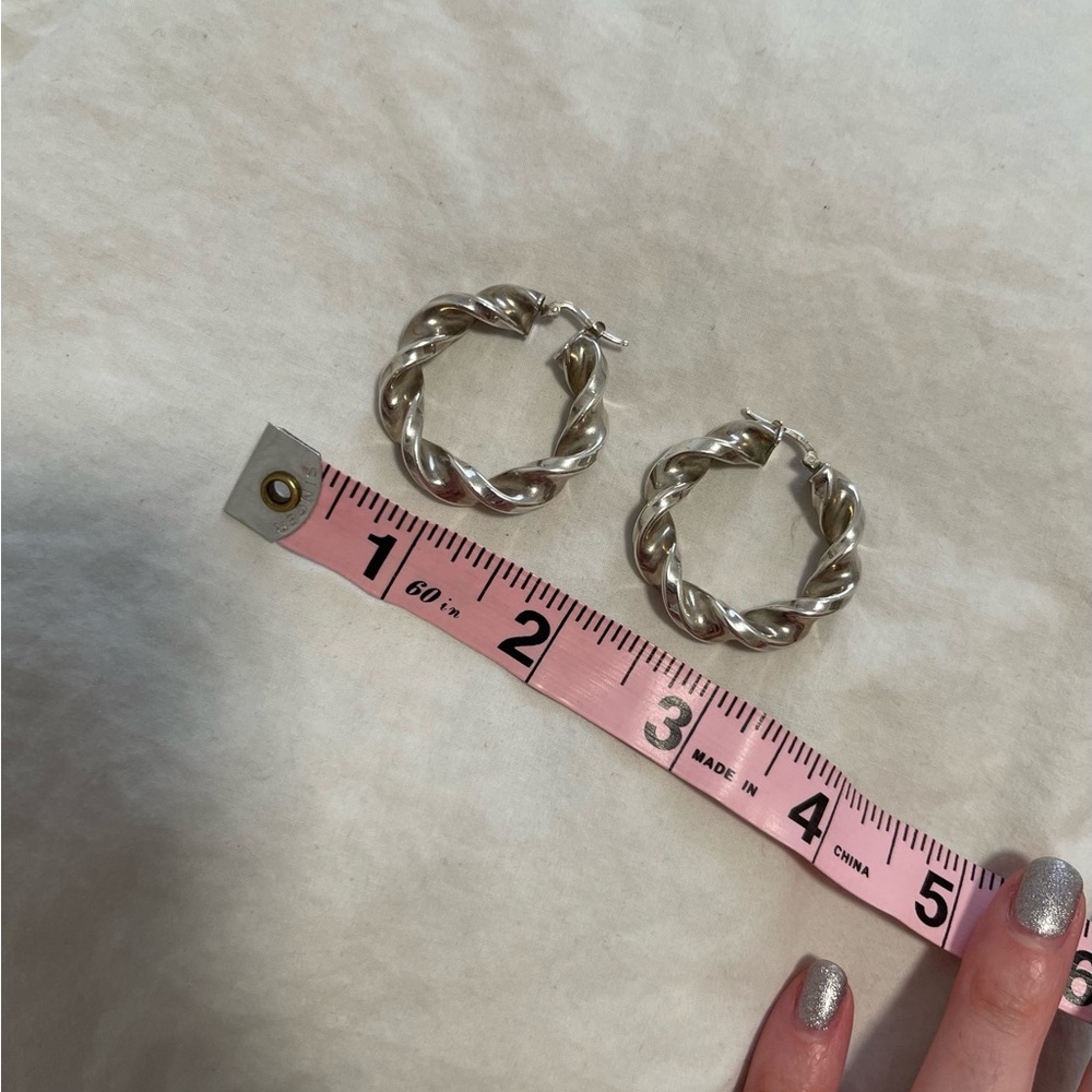 PRICE DROP - Vintage Real Silver Italian Twist Hoop Earrings - Picture 4 of 4